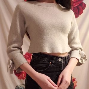 merino wool cropped ribbon sweater